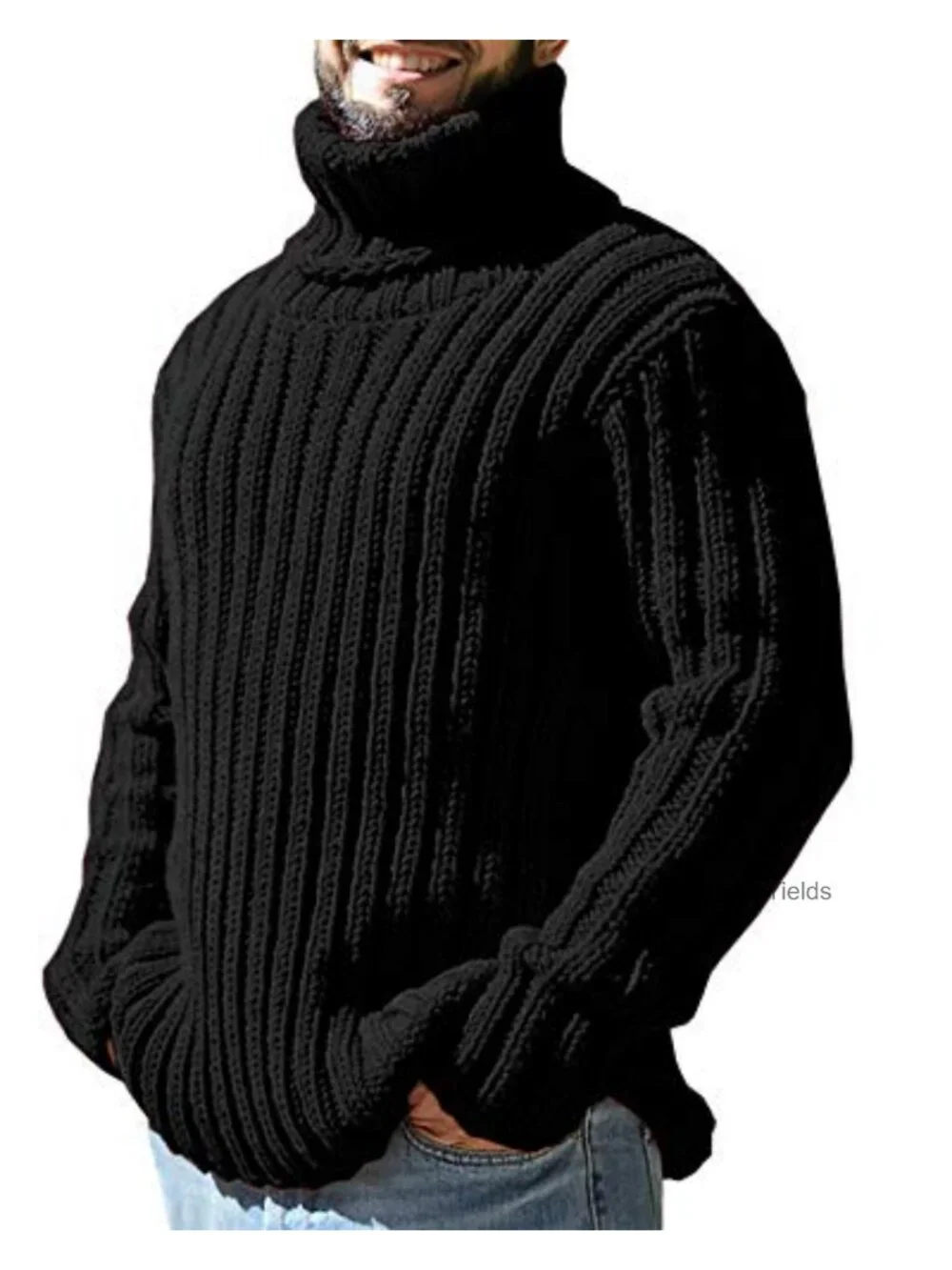 Mens Turtleneck Sweater Cable Knit Chunky Winter Pullover Acrylic